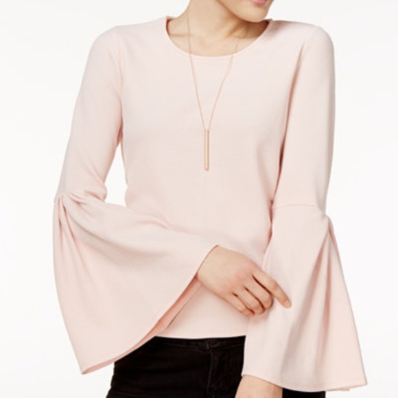 Bar III Tops - Bar III Bell Sleeve Crepe Top in Blush Pink M